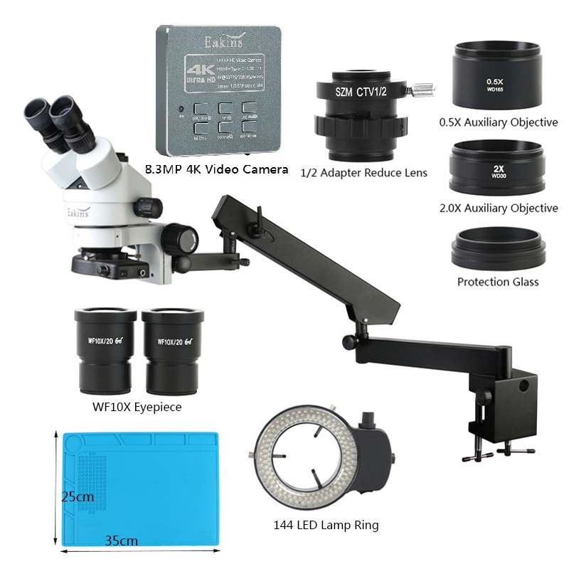 Trinocular Stereo Microscope 7X-45X - Simul เครื่องสเตอริโอแบบสามตาหนีบแขนประกบ3.5X 90X ซูมโฟกัสซูม8MP กล้องวีดีโอ4K 55MP
