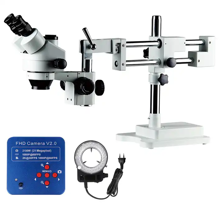 Trinocular Stereo Microscope 7X-45X - กล้องจุลทรรศน์สเตอริโอแบบซูม 7X-45X พร้อมกระจกสามเหลี่ยมสำหรับงานเชื่อม งานผลิต งานซ่อมบำรุงในโรงงานอุตสาหกรรมและห้องปฏิบัติการ