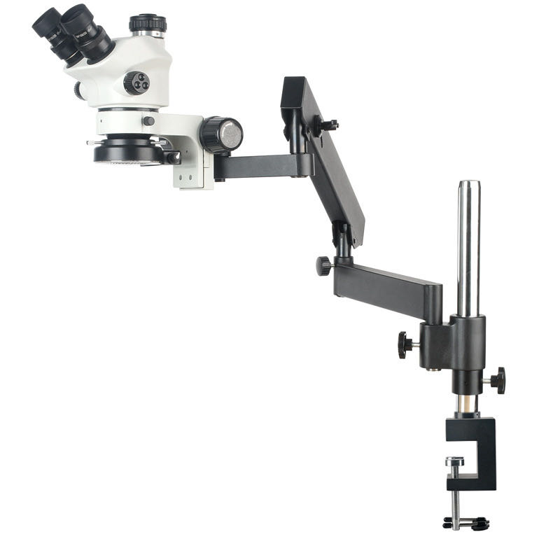 Articulating Arm Boom Stand Microscope - ขาตั้งกล้องสเตอริโอแบบสามตา 7-50 เท่า พร้อมแขนยืดหยุ่นปรับได้สำหรับงานในห้องปฏิบัติการ ศัลยกรรมสัตว์เลี้ยง และซ่อมแผงวงจรพิมพ์