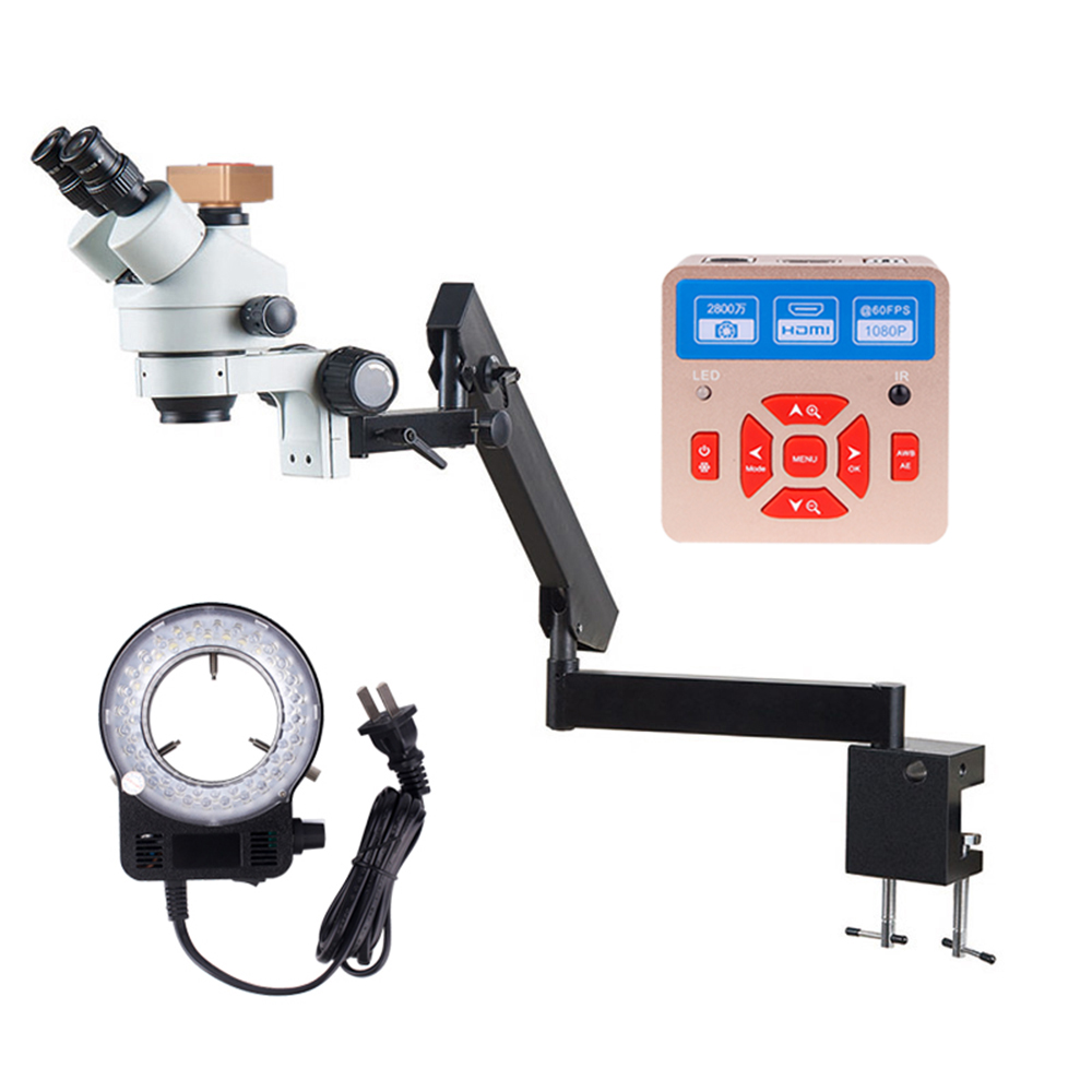 กล้องจุลทรรศน์แบบยึดแขนปรับได้ - Trinocular Stereo Microscope 7X-45X บทวิจารณ์และราคา