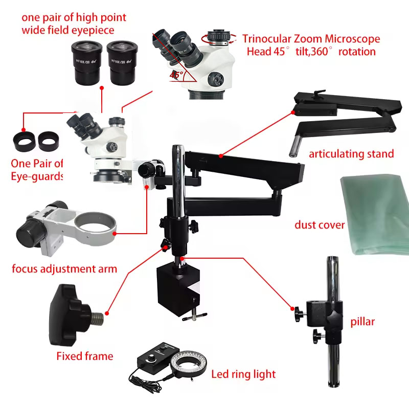 ขาตั้งกล้องสเตอริโอแบบสามตา 7- - Articulating Arm Boom Stand Microscope บทวิจารณ์และราคา